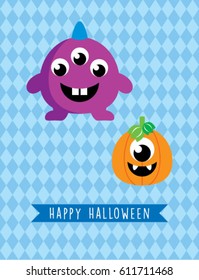 cute monster halloween greeting card