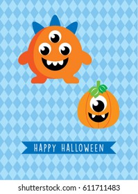 cute monster halloween greeting card