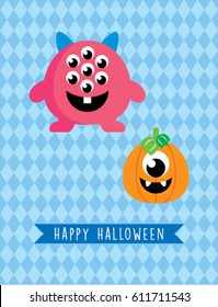 cute monster halloween greeting card