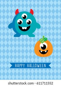 cute monster halloween greeting card