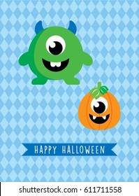 cute monster halloween greeting card