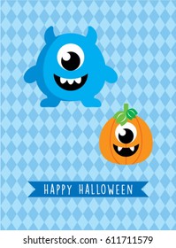 cute monster halloween greeting card
