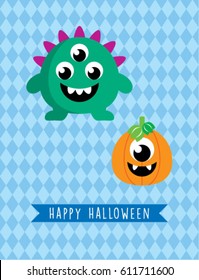 cute monster halloween greeting card