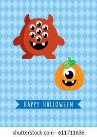 cute monster halloween greeting card