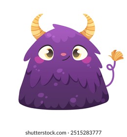 Cute monster for Halloween. Horned purple freak on white background. Vector drawn character