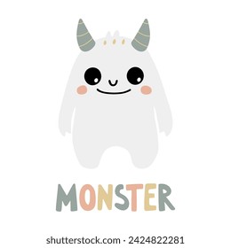 Cute monster hand drawn illustration in Scandinavian and flat style for kids. Monster clipart	