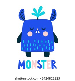 Cute monster hand drawn illustration in Scandinavian and flat style for kids. Monster clipart	