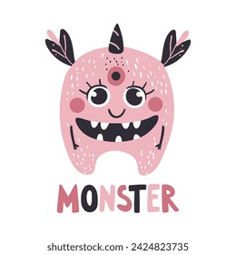 Cute monster hand drawn illustration in Scandinavian and flat style for kids. Monster clipart	