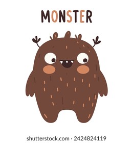 Cute monster hand drawn illustration in Scandinavian and flat style for kids. Monster clipart	