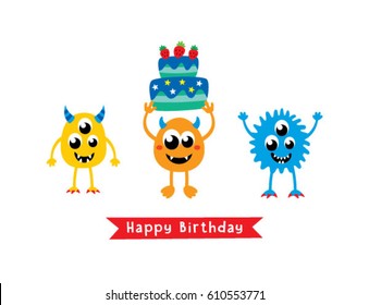 cute monster happy birthday greeting card