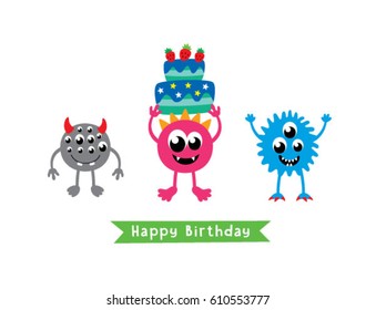 cute monster happy birthday greeting card