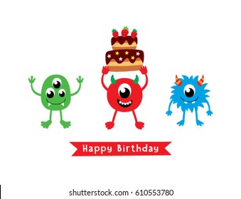 cute monster happy birthday greeting card