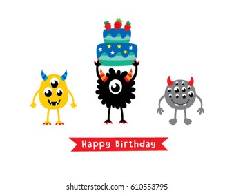 cute monster happy birthday greeting card