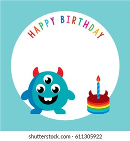 cute monster happy birthday greeting card