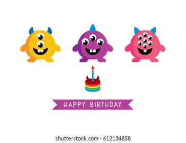 cute monster happy birthday greeting card