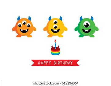 cute monster happy birthday greeting card