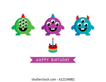 cute monster happy birthday greeting card
