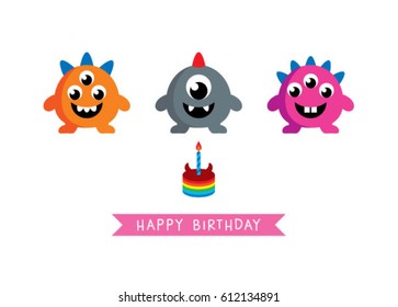 cute monster happy birthday greeting card