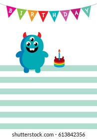 cute monster happy birthday greeting card
