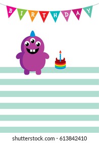 cute monster happy birthday greeting card