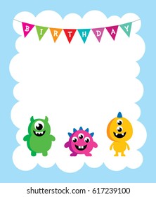 cute monster happy birthday greeting card vector