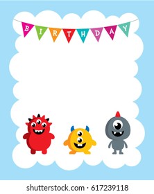 cute monster happy birthday greeting card vector