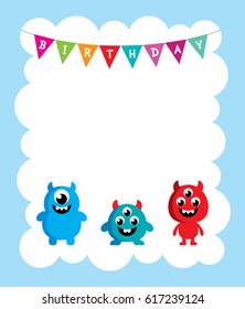 cute monster happy birthday greeting card vector