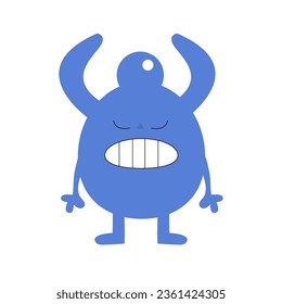 Cute monster. Happy Halloween. Funny head face with horns. Blue silhouette smiling scary monsters. Cartoon kawaii screaming funny boo baby character. White background. Flat design. Vector illustration