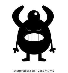 Cute monster. Happy Halloween. Funny head face with horns. Black silhouette smiling scary monsters. Cartoon kawaii screaming funny boo baby character. White background. Flat design Vector illustration