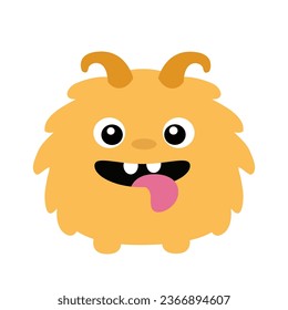 Cute monster. Happy Halloween. Funny head face with horns, teeth, tongue. Orange silhouette smiling scary monsters. Cartoon kawaii screaming boo funny character. Flat design. White background. Vector