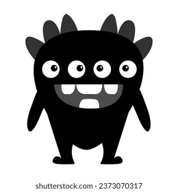 Un monstruo lindo. Feliz Halloween. Cara de cabeza con colmillo dental. Monstruos de silueta negra. Caricatura kawaii gracioso personaje de boo. Colección infantil de bebés. Diseño de camisetas. Fondo blanco. Diseño plano. Vector