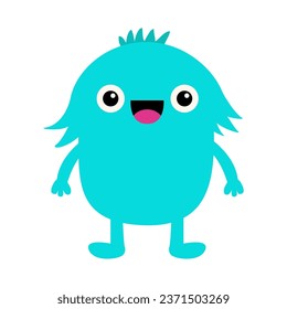Cute monster. Happy Halloween. Smiling head face with hair. Blue silhouette monsters. Cartoon kawaii funny boo character. Childish baby collection. T-shirt design. White background. Flat design Vector