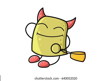 Cute Monster Happy. Vector Illustration. Isolated on white background.