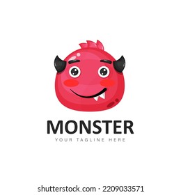 Cute monster head logo design illustration