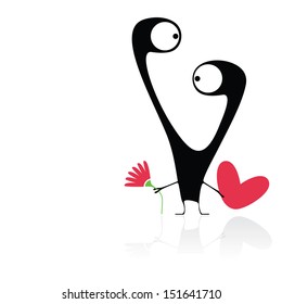 Cute monster with heart and flower