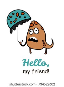 Cute monster. Hello. Cartoon. Card