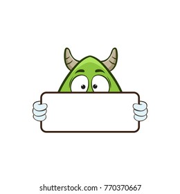 cute monster holding blank sign cartoon illustration