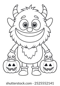 Cute Monster holding two pumpkins, for Halloween coloring project