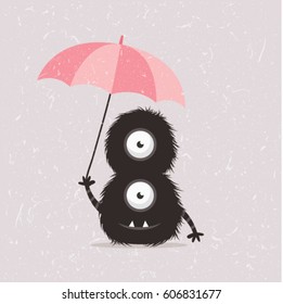Cute monster holding umbrella