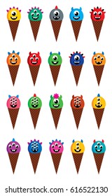 cute monster ice cream cone vector