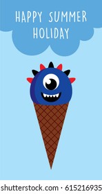 cute monster ice cream summer holiday greeting card