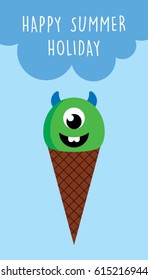cute monster ice cream summer holiday greeting card