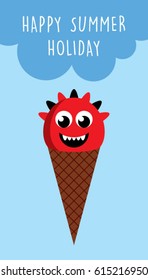 cute monster ice cream summer holiday greeting card