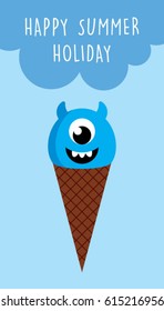 cute monster ice cream summer holiday greeting card