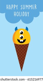 cute monster ice cream summer holiday greeting card