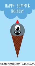 cute monster ice cream summer holiday greeting card