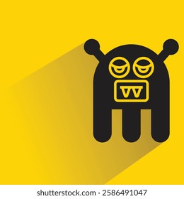 cute monster icon with drop shadow on yellow background