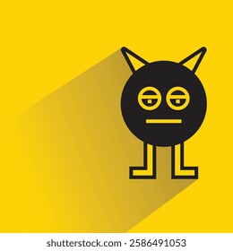 cute monster icon with drop shadow on yellow background