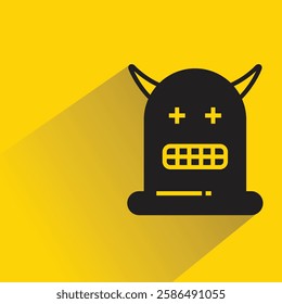 cute monster icon with drop shadow on yellow background