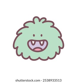 Cute monster icon. Hand drawn illustration of a funny green monster isolated on a white background. Kawaii halloween sticker. Vector 10 EPS.